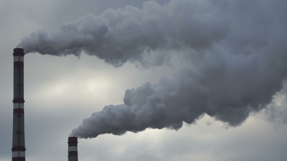 Footage Industrial Chimneys Emits Toxic Pollutants Into The Sky Polluting The Environment. alt