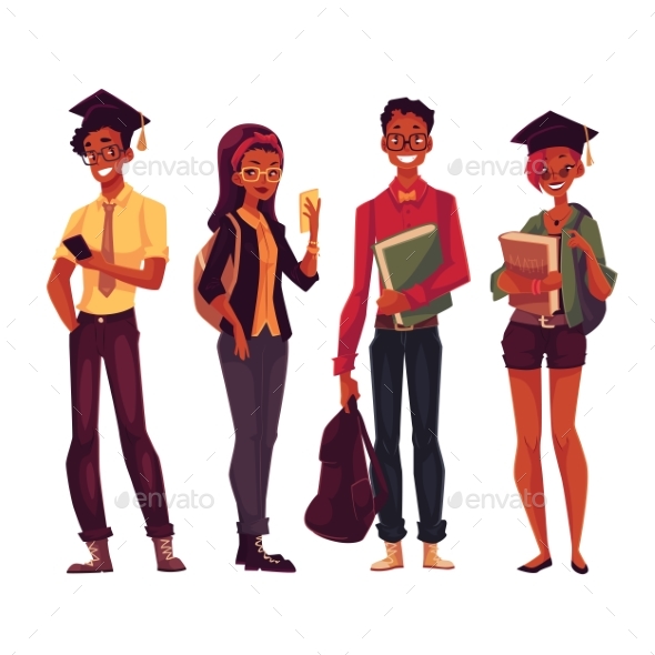 Group of College, University Students with Books - People Characters