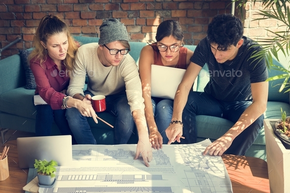 People Meeting Discussion Design Talking Blueprint Concept - Stock Photo - Images