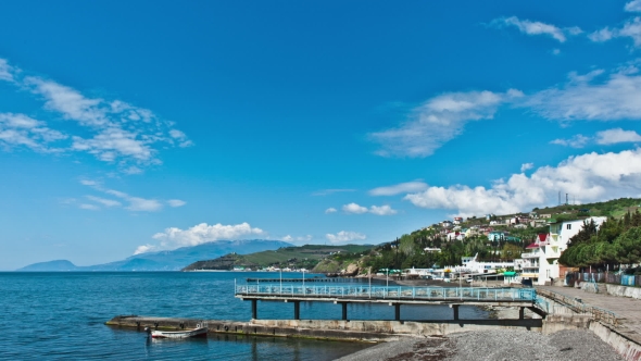 Summer Panorama of Black Sea Pier
