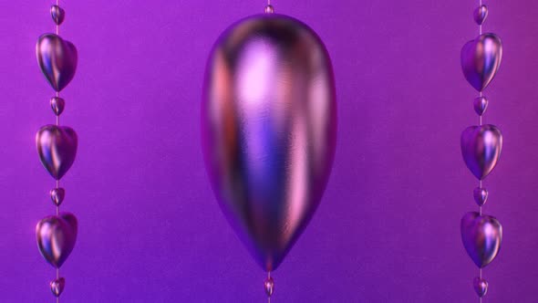 Beautiful Reflective Metallic Shiny Hearts Spinning in Purple Light - 4K alt