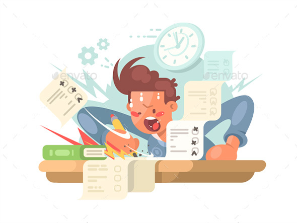 Young Student on Exam - People Characters