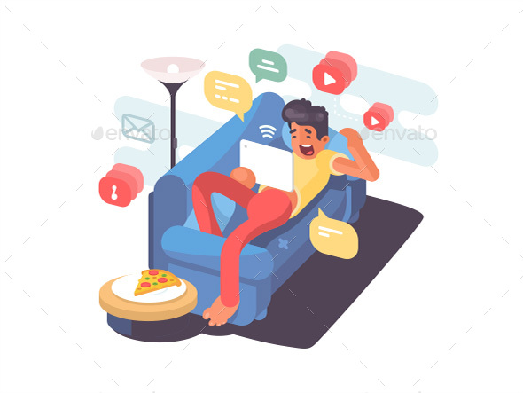Man Lying on Couch with Tablet - People Characters