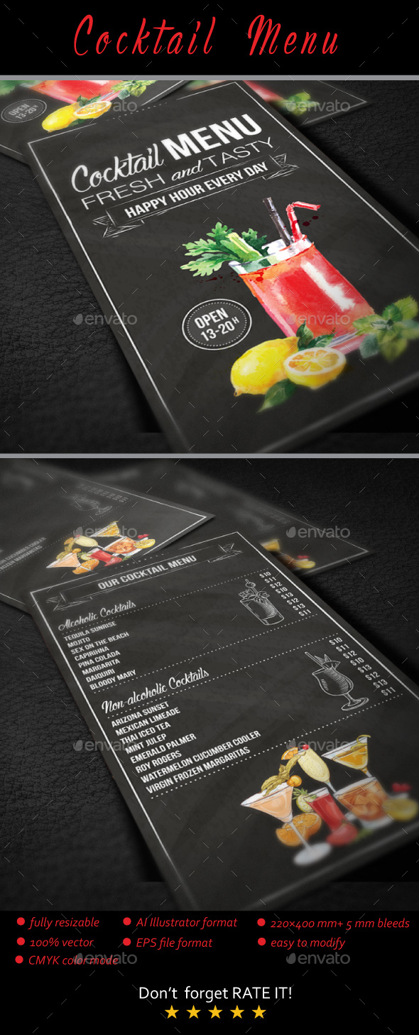 Cocktail Menu - Food Menus Print Templates