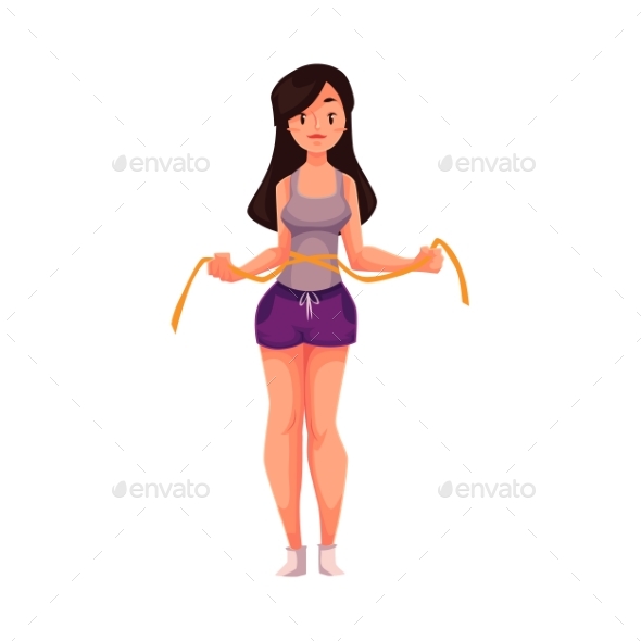 Slim Young Woman in Good Shape Measuring Herself - People Characters