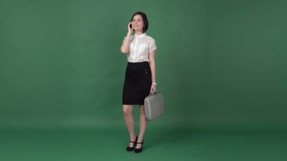 Nice Brunette Woman in Business Clothes Talking on the Phone alt