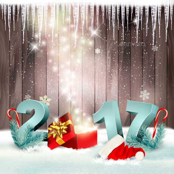 New Year Background With A 2017 And Magic Box Vector - Christmas Seasons/Holidays