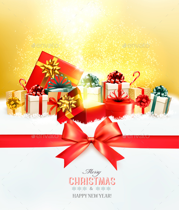 Holiday Christmas Background With A Gift Boxes Vector - Christmas Seasons/Holidays