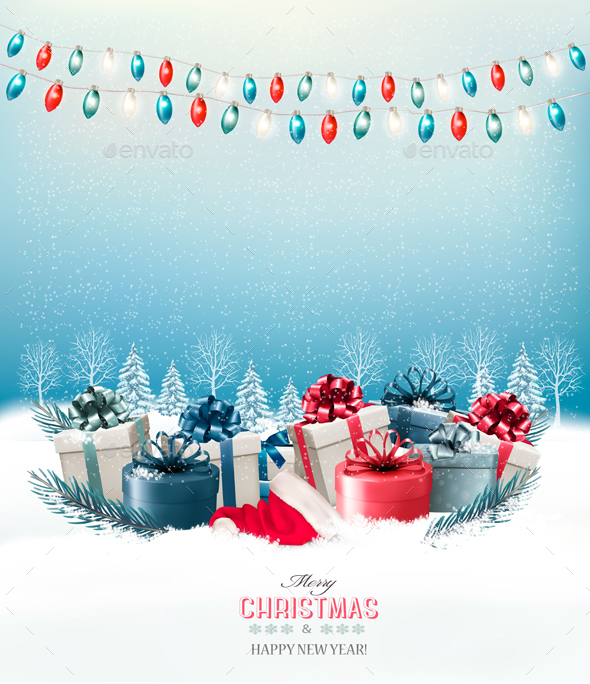Holiday Christmas Background With A Gift Boxes Vector - Christmas Seasons/Holidays