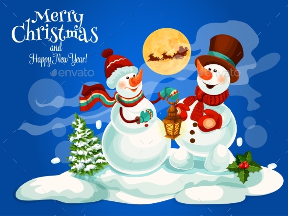 Merry Christmas, New Year Vector Greeting Card - Christmas Seasons/Holidays