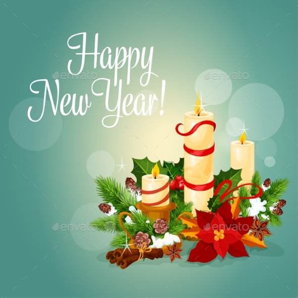 Happy New Year Greeting Card with Candles - New Year Seasons/Holidays