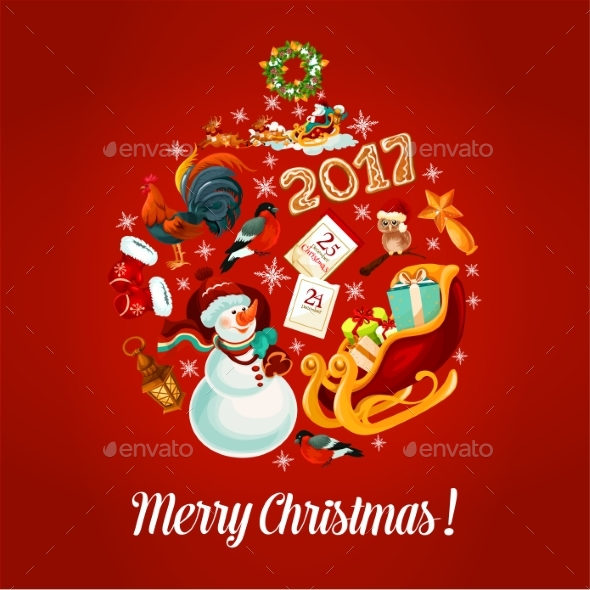 Merry Christmas 2017 Vector Poster, Greeting Card - Christmas Seasons/Holidays