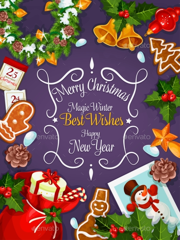 Merry Christmas, New Year Wishes Card, Poster - Christmas Seasons/Holidays