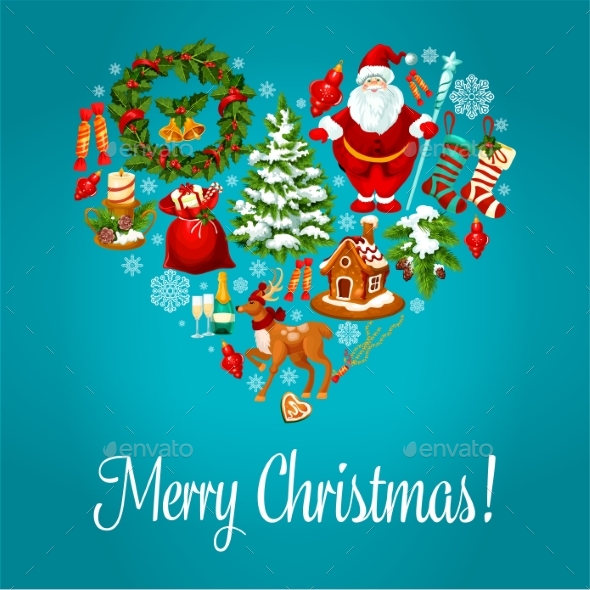 Merry Christmas Greeting in Heart Shape - Christmas Seasons/Holidays