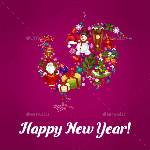 Happy New Year of Rooster Cock Greeting - New Year Seasons/Holidays