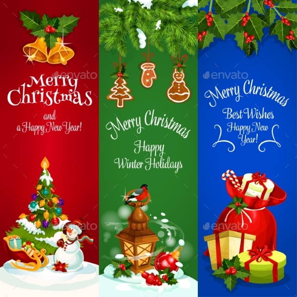 Christmas, New Year Winter Holidays Vector Banners - Christmas Seasons/Holidays