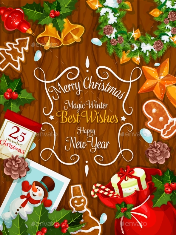 Merry Christmas New Year Best Wishes Vector Poster - Christmas Seasons/Holidays