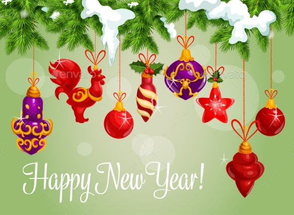Happy New Year Decorations Vector Greeting Card - New Year Seasons/Holidays