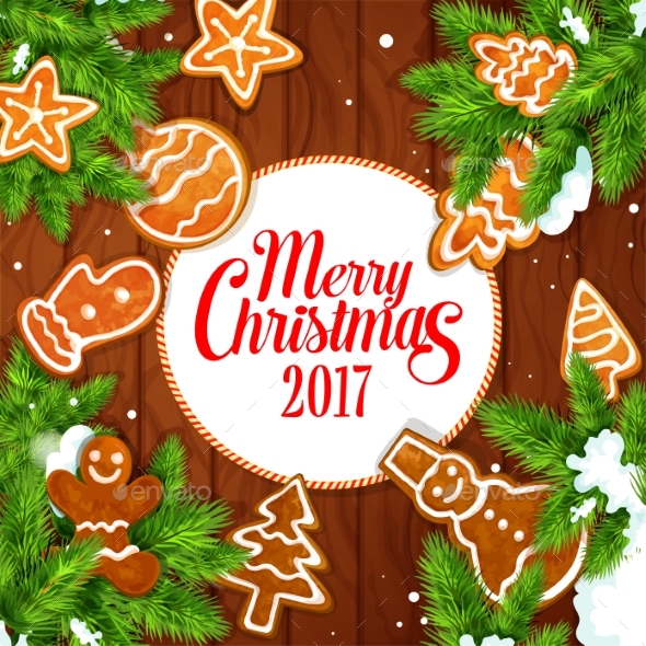 Merry Christmas 2017 Gingerbread Biscuits Poster - Christmas Seasons/Holidays