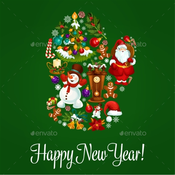 Happy New Year Greeting Poster in Mitten Shape - New Year Seasons/Holidays