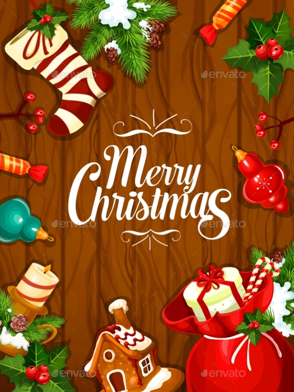 Merry Christmas Vector Greeting Poster, Card - Christmas Seasons/Holidays