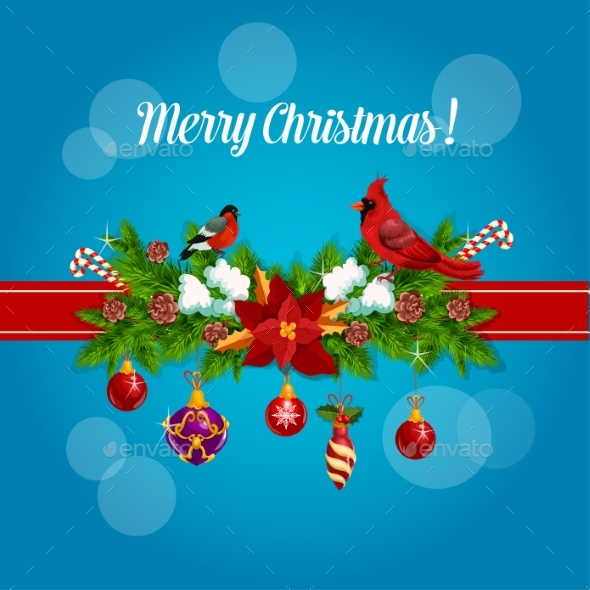 Merry Christmas Holly Garland Bow Poster - Christmas Seasons/Holidays