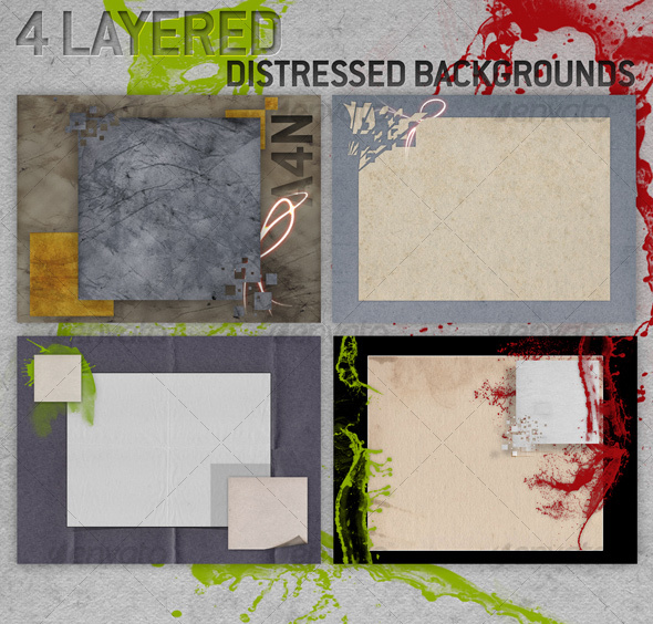 4 Layered Distressed Backgrounds - Backgrounds Graphics