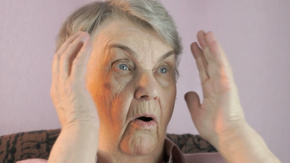 Aged Woman 80s Sitting Indoors Covers Face Hands
