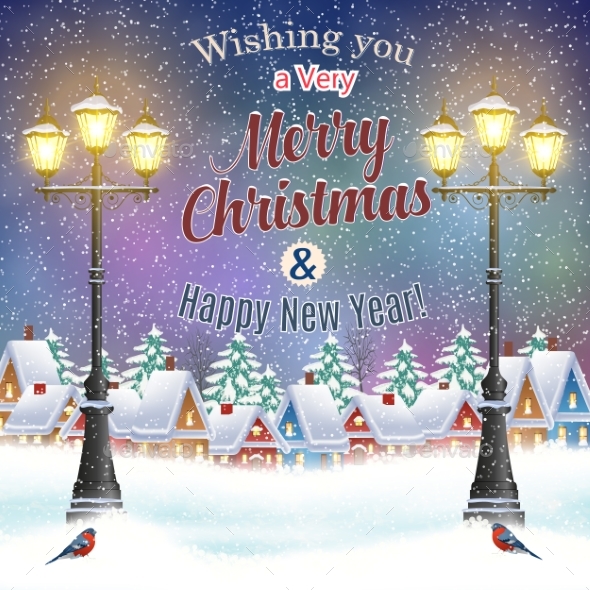 Snowy Village Landscape - Christmas Seasons/Holidays