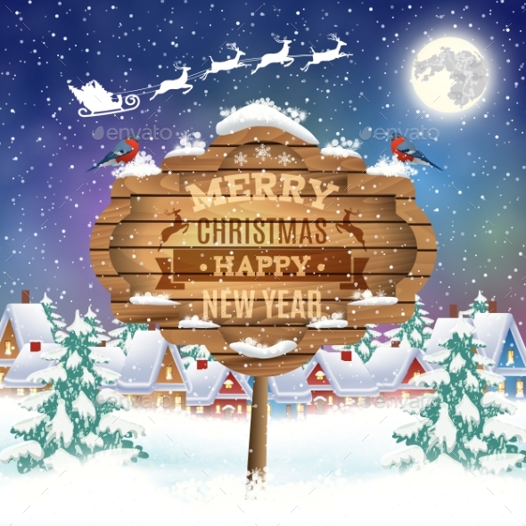 Christmas Vintage Greeting Card on Winter Village - Christmas Seasons/Holidays