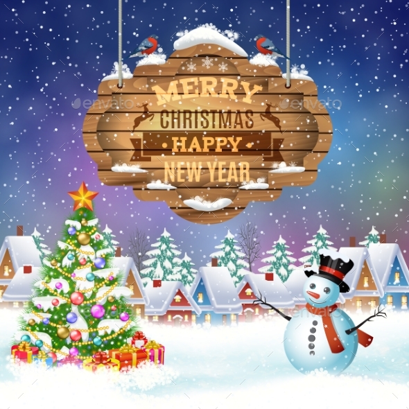 Christmas Vintage Greeting Card on Winter Village - Christmas Seasons/Holidays