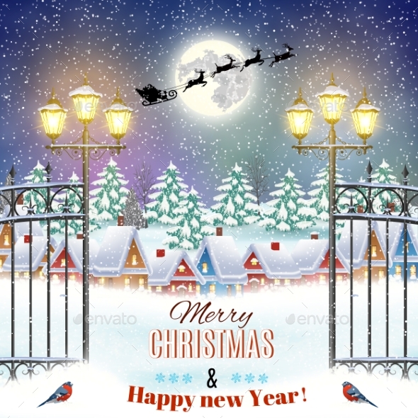Snowy Village Landscape - Christmas Seasons/Holidays