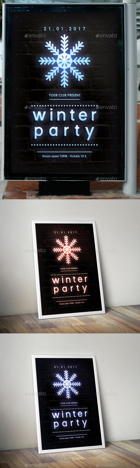 Winter Party Neon Poster - Clubs & Parties Events