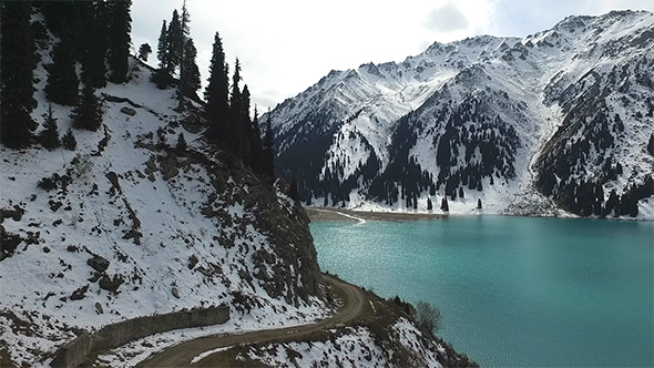 Beautiful Blue Lake and the Panorama of Mountains.