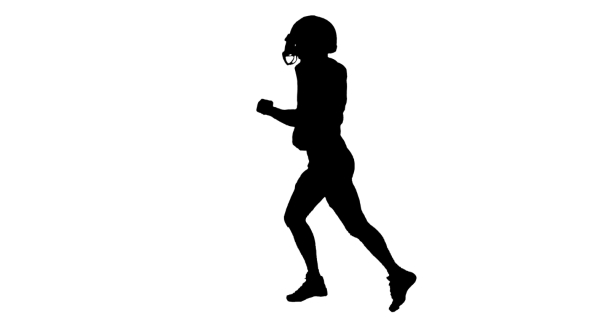 The Athlete Runs with the Ball and in the Football Form. Silhouette, White Backgraund alt