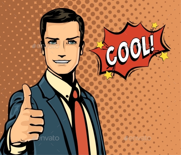 Cartoon Businessman and Bubble Speech Thumb Up - Concepts Business