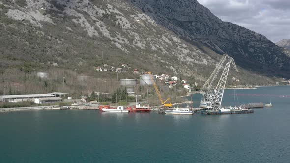 Industrial pier with a ship's crane