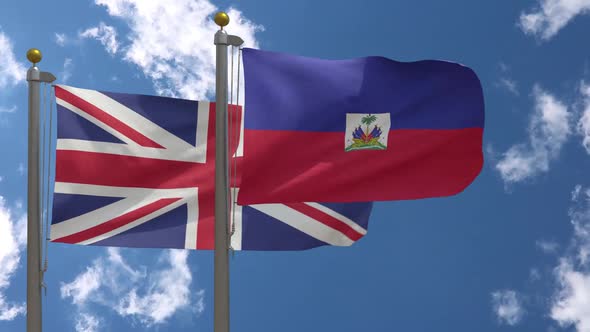 United Kingdom Flag Vs Haiti Flag On Flagpole alt