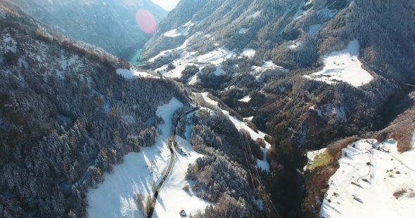 Mountains in Switzerland at Winter Time Aerial View