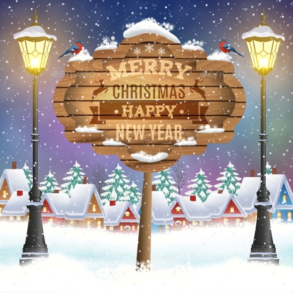 Christmas Vintage Greeting Card on Winter Village - Christmas Seasons/Holidays