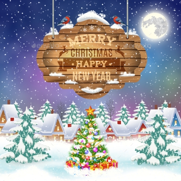 Christmas Vintage Greeting Card on Winter Village - Christmas Seasons/Holidays