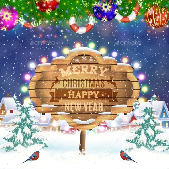 Christmas Vintage Greeting Card on Winter Village - Christmas Seasons/Holidays