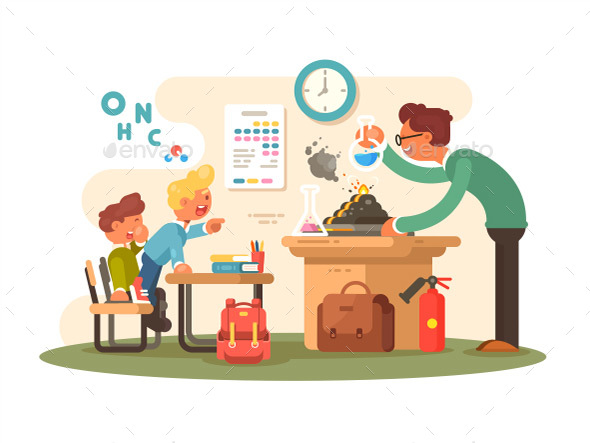 Chemistry Lesson in Classroom - People Characters