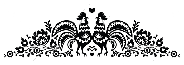 Polish Floral Folk Art long with Roosters - Patterns Decorative