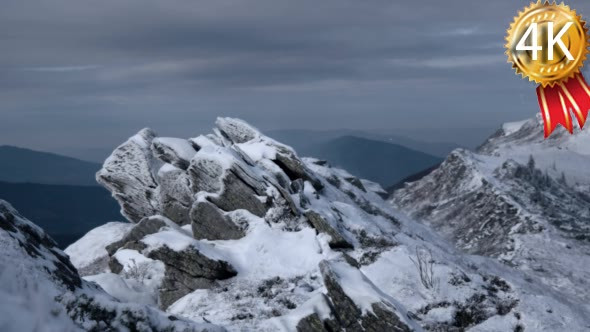 Panning Shot of Snow on Carpathian Mountain