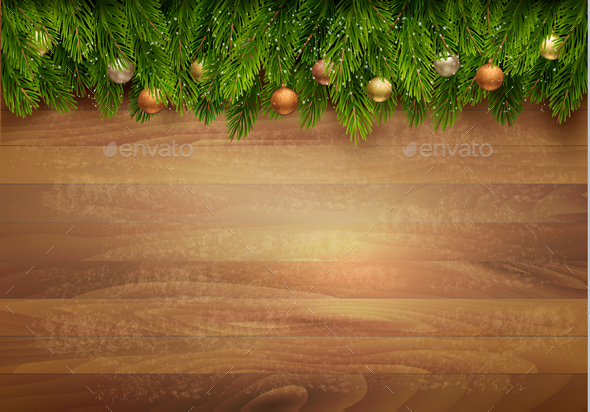 Christmas Tree Branches with Baubles on Wooden Sign - Christmas Seasons/Holidays