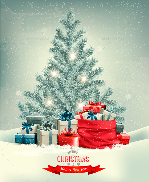 Holiday Christmas Background with Gift Boxes - Christmas Seasons/Holidays