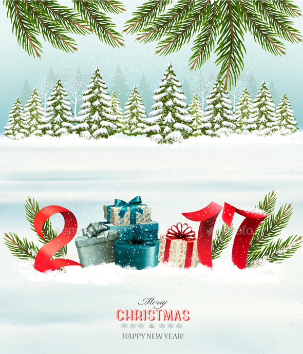 New Year Background with a 2017 and Gift Boxes - New Year Seasons/Holidays