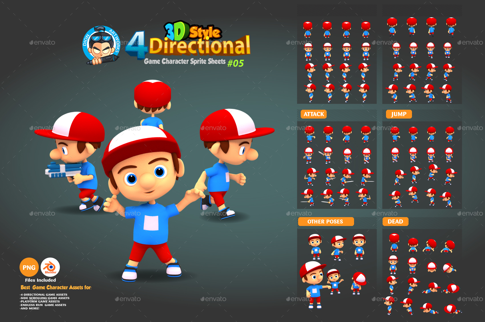 4 Directional 3D Style Game Character Sprites 05 by