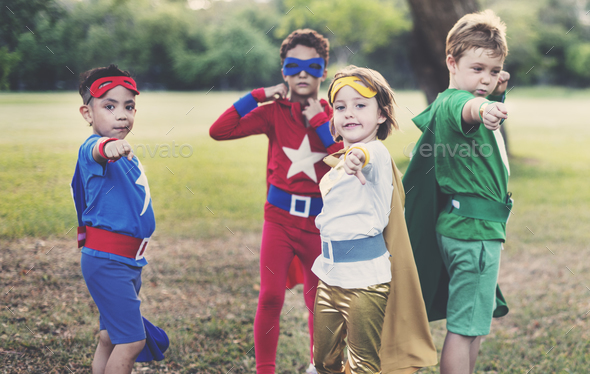 Superheroes Cheerful Kids Expressing Positivity Concept - Stock Photo - Images